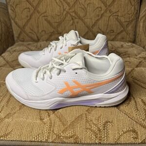ASICS Women's 10 B GEL-Dedicate 8 Pickleball Shoe in White/Bright Sunstone